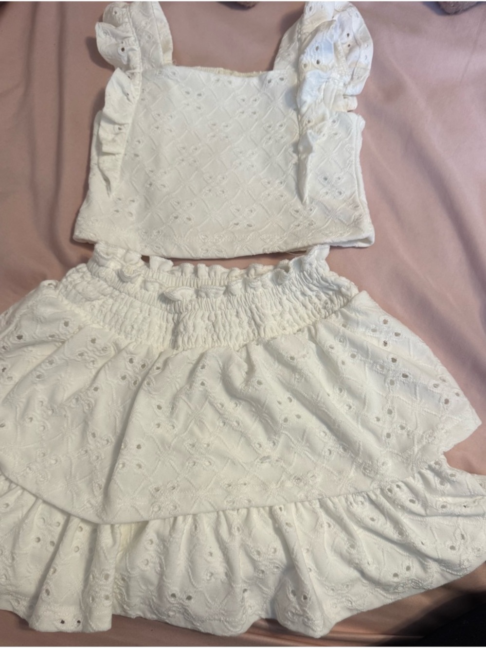 White Eyelet Smocked Skirt - Kids Bottoms